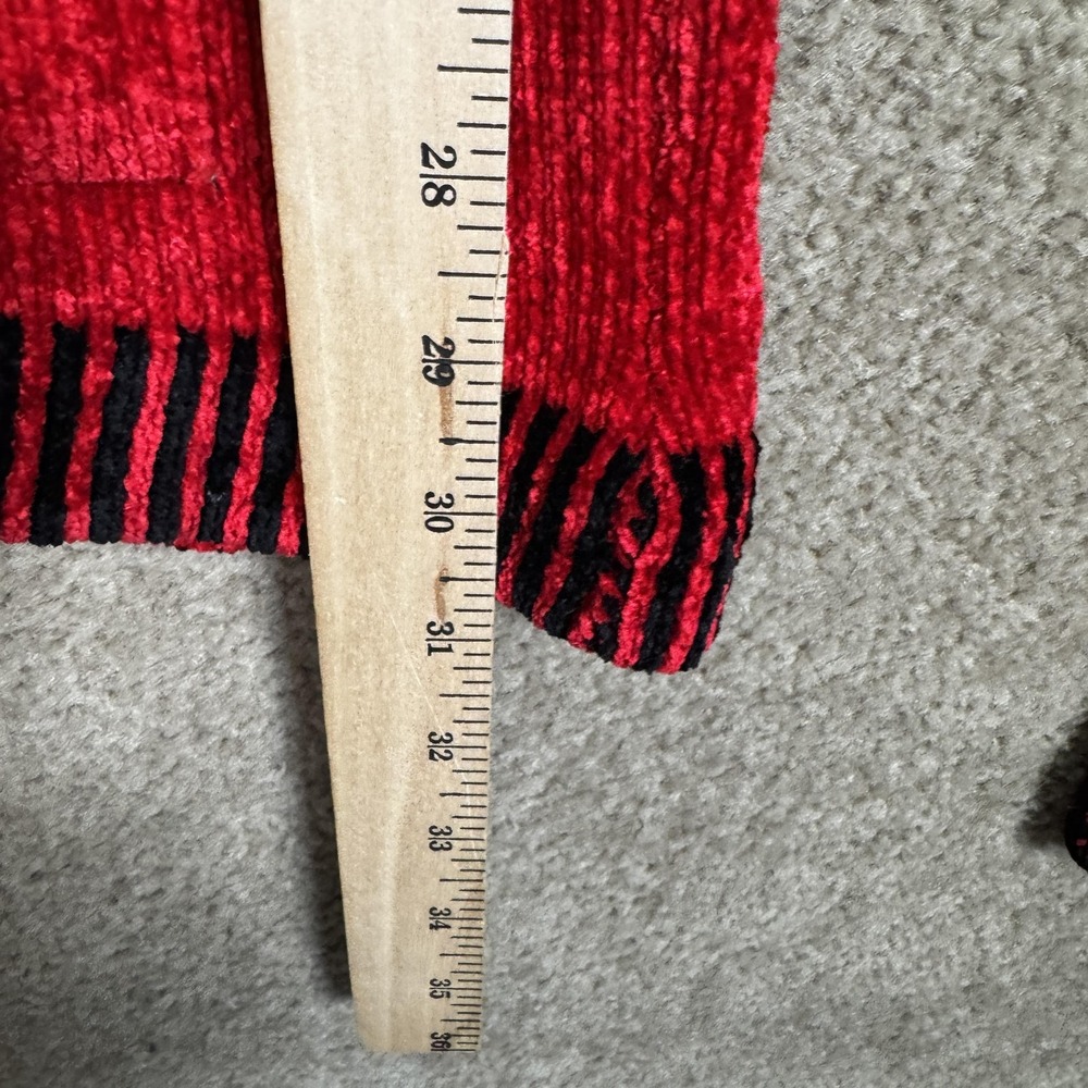 Vintage Ani Barrie Chenille Cardigan‎ Red Black Toggle Closure Made USA Large - Picture 6 of 10
